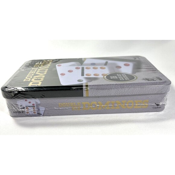 Double Six Dominoes 28 Color Dot Dominoes New Factory Sealed Storage Tin - Picture 6 of 11